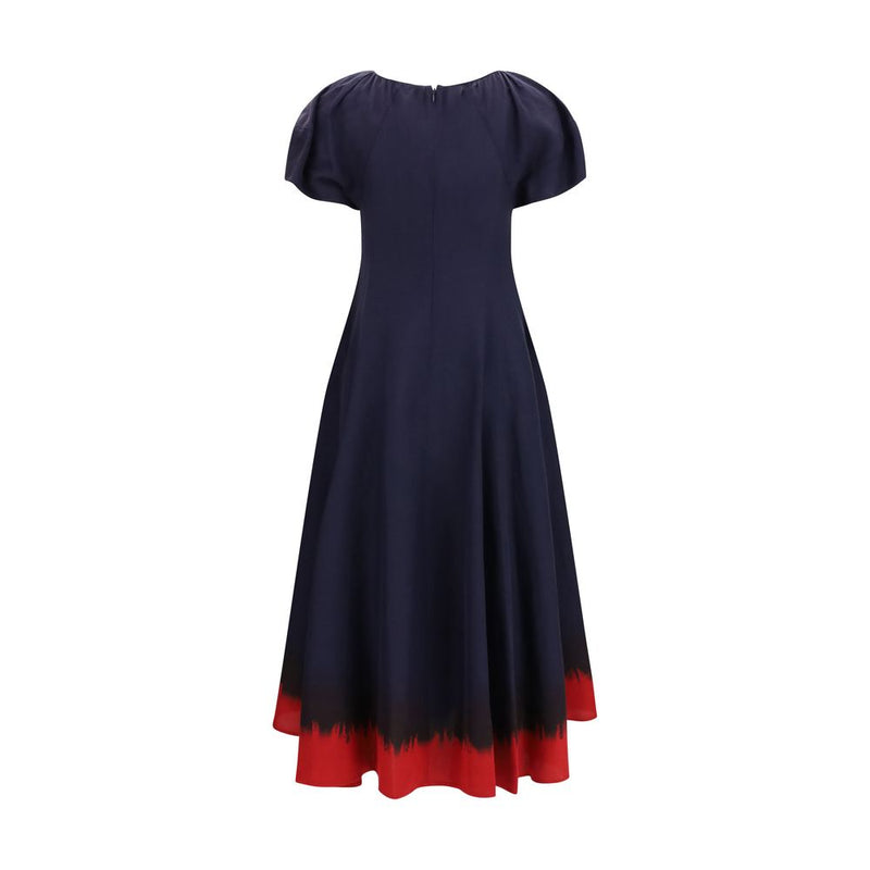 Tory Burch Blue Viscose Midi Dress with Balloon Sleeves