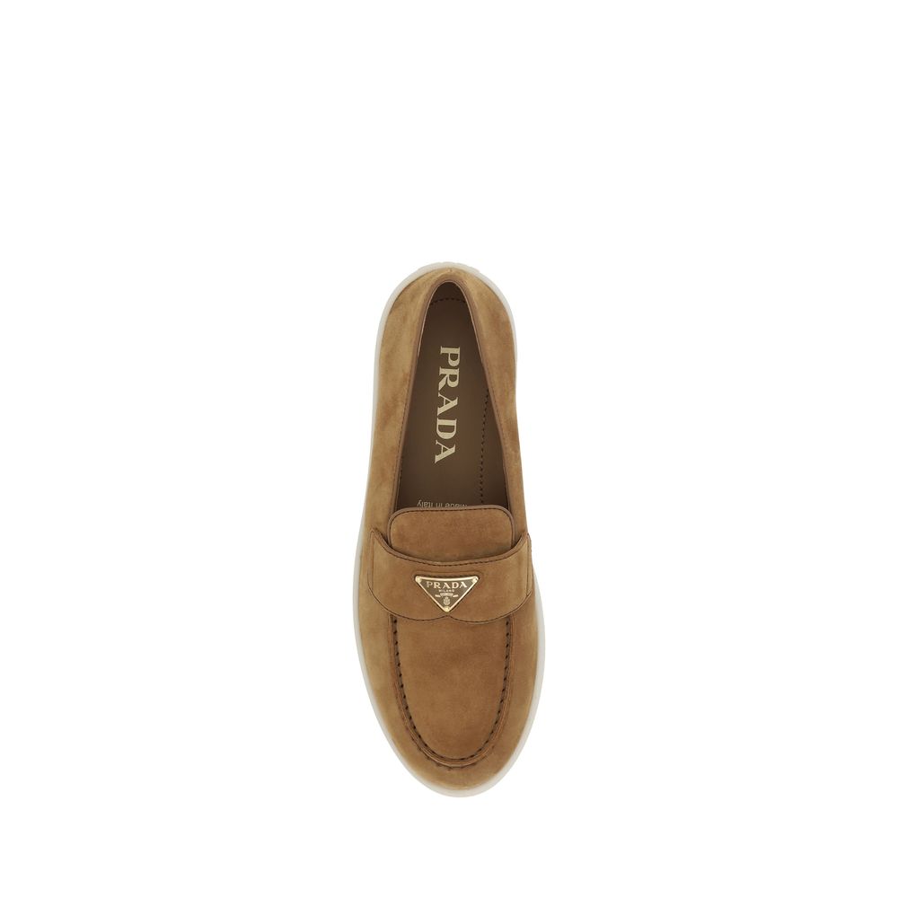Prada Brown Calf Leather Bos Taurus Slip-On Loafers for Women