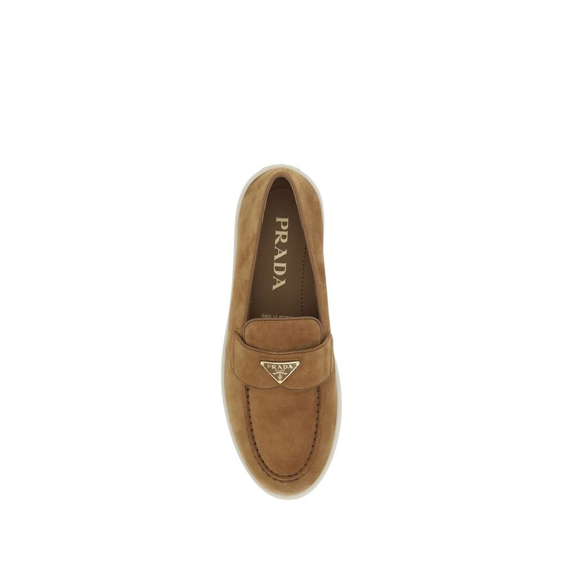 Prada Brown Calf Leather Bos Taurus Slip-On Loafers for Women