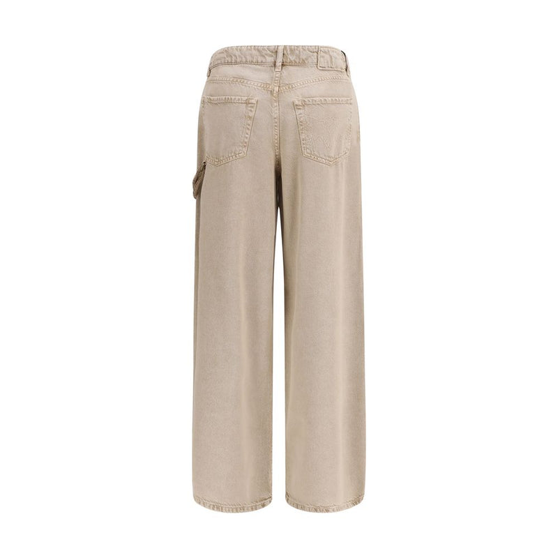 PINKO Lauryn Beige Cotton Relaxed Fit Jeans with Jeweled Cord