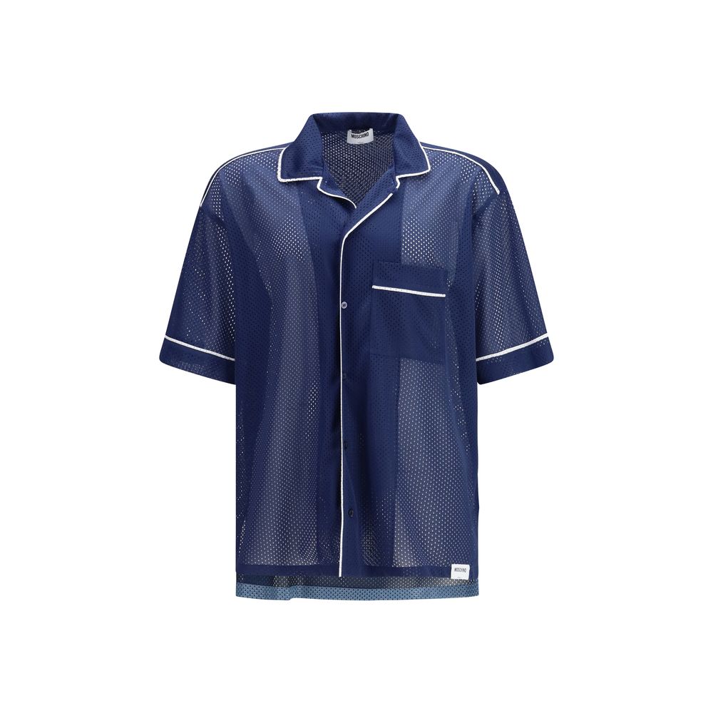 Moschino Blue Polyester Technical Mesh T-Shirt