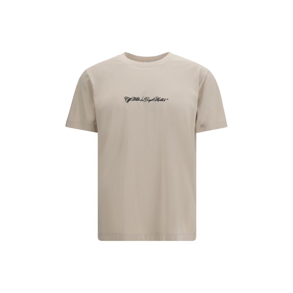 Off-White Script Arrow Beige Cotton T-Shirt for Men