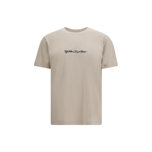 Off-White Script Arrow Beige Cotton T-Shirt for Men
