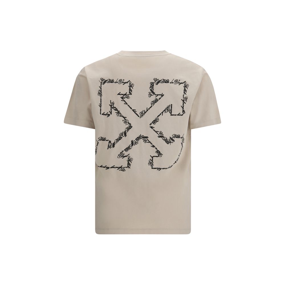 Off-White Script Arrow Beige Cotton T-Shirt for Men