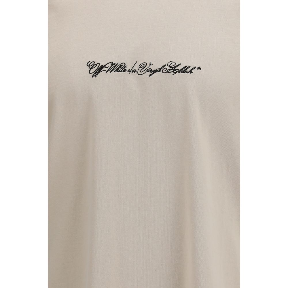 Off-White Script Arrow Beige Cotton T-Shirt for Men
