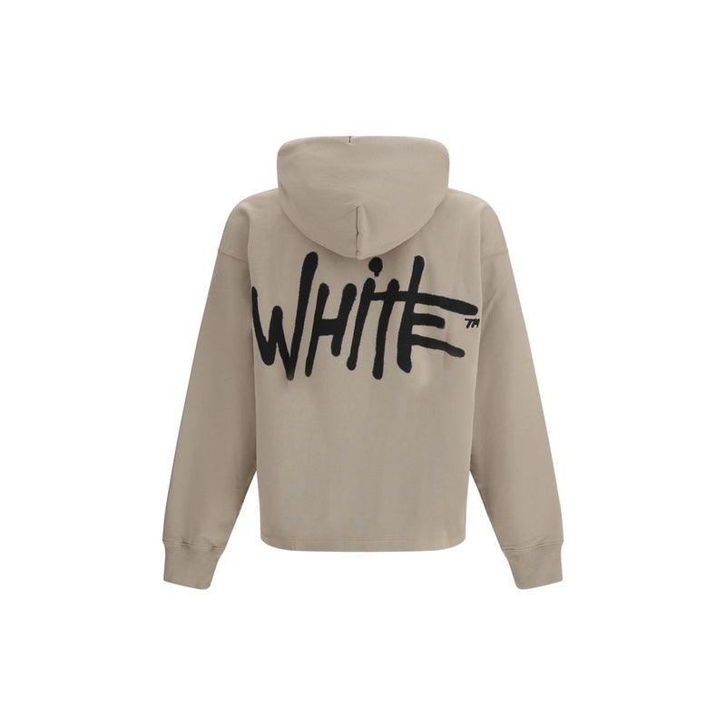 Off-White Spray Logo Beige Cotton Hoodie