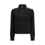 Burberry Black Wool Cardigan with Check Appliqués