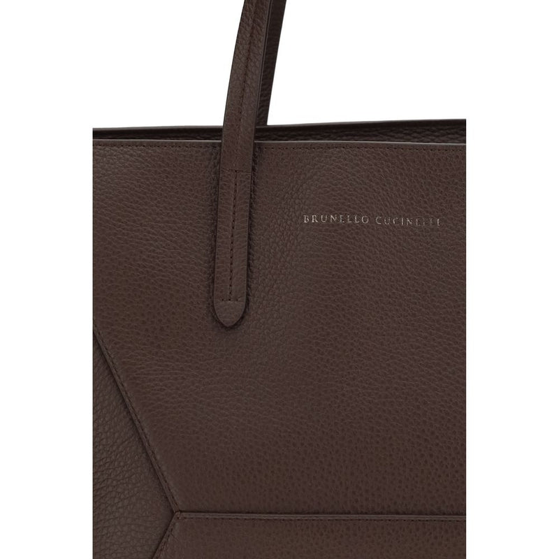 Brunello Cucinelli Brown Calf Leather Bos Taurus Shoulder Bag