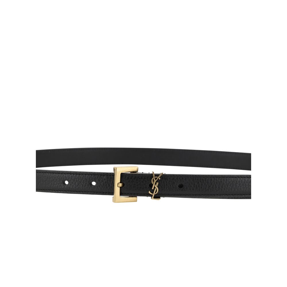 Ceinture Saint Laurent Bos Taurus Regular en cuir de veau noir