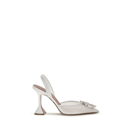 Amina Muaddi White Calf Leather Begum High Heel Pumps