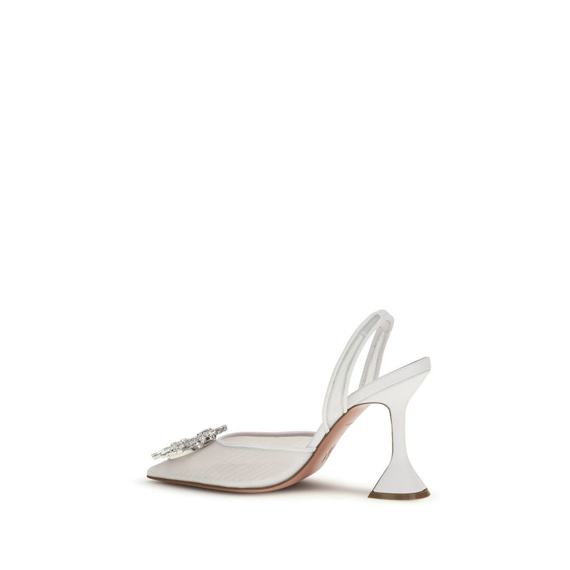 Amina Muaddi White Calf Leather Bos Taurus High Heel Pumps