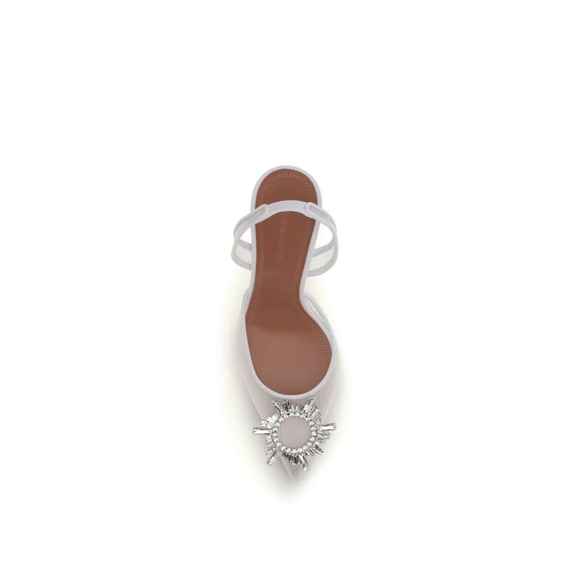 Amina Muaddi White Calf Leather Bos Taurus High Heel Pumps