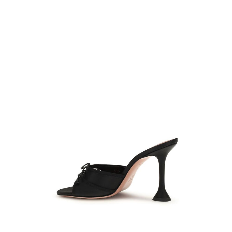 Mules Amina Muaddi en cuir de veau noir Bos Taurus