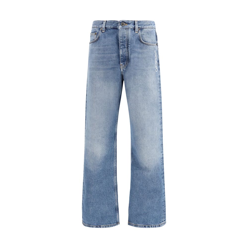Off-White Blue Cotton Relaxed Fit Half Arrow Jeans