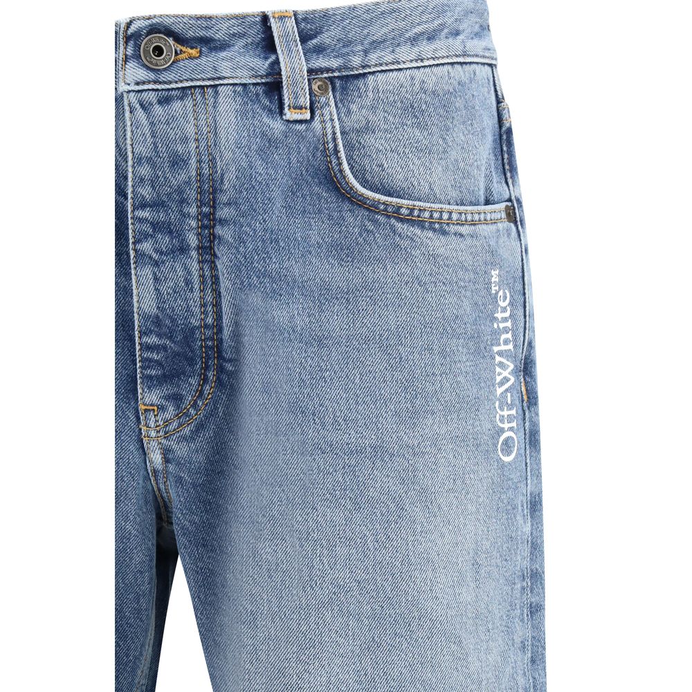 Off-White Blue Cotton Relaxed Fit Half Arrow Jeans