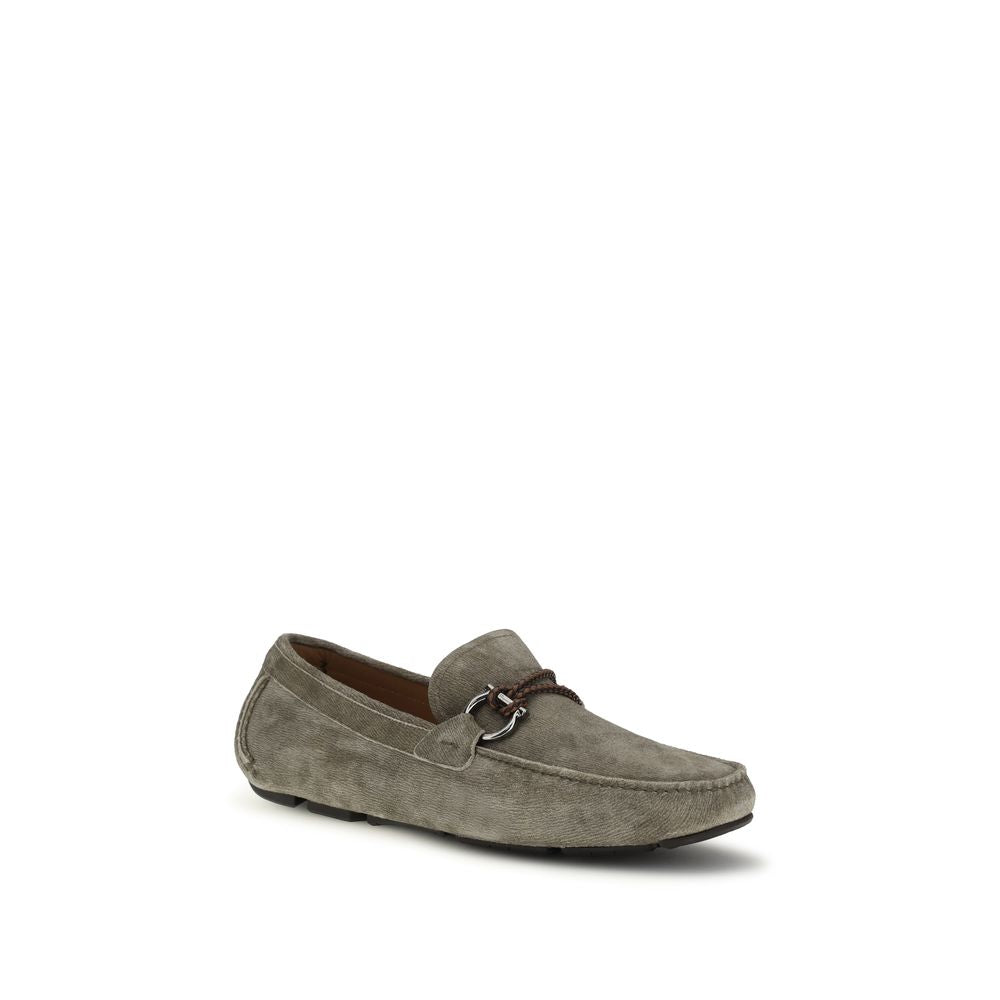 Ferragamo Gray Calf Leather Bos Taurus Slip-On Loafers