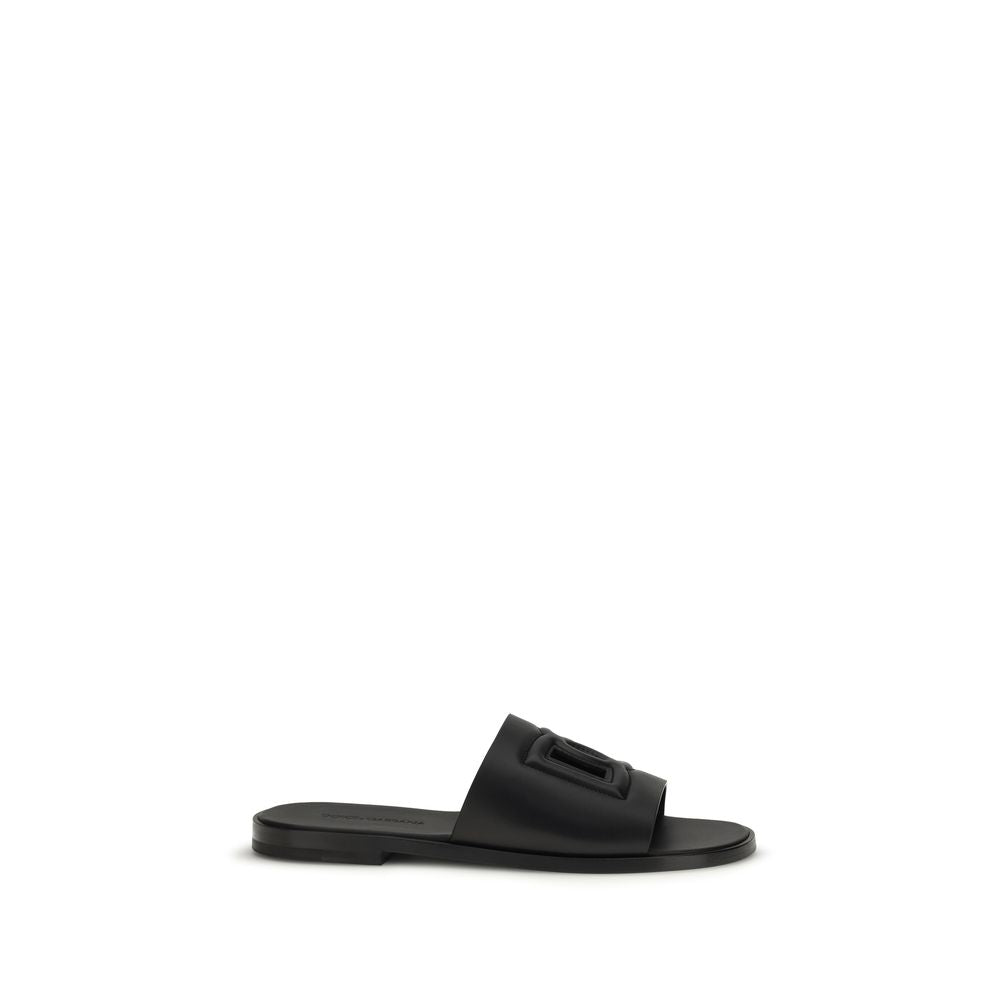 Dolce & Gabbana Black Calf Leather Bos Taurus Sandals for Men