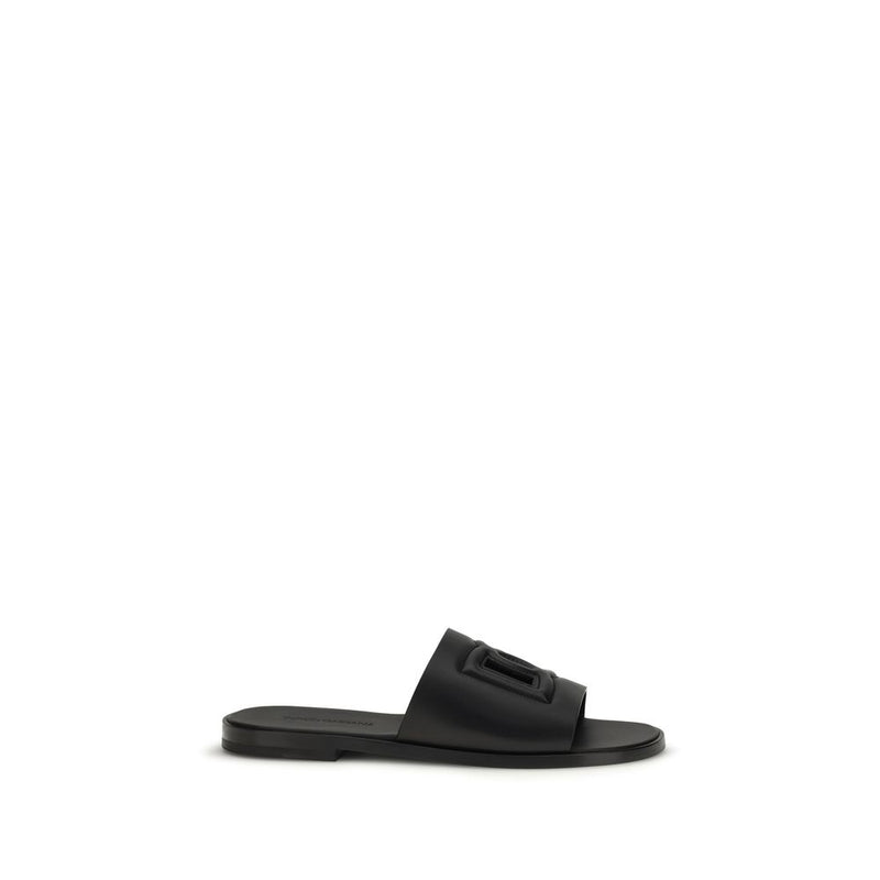 Dolce & Gabbana Black Calf Leather Bos Taurus Sandals for Men