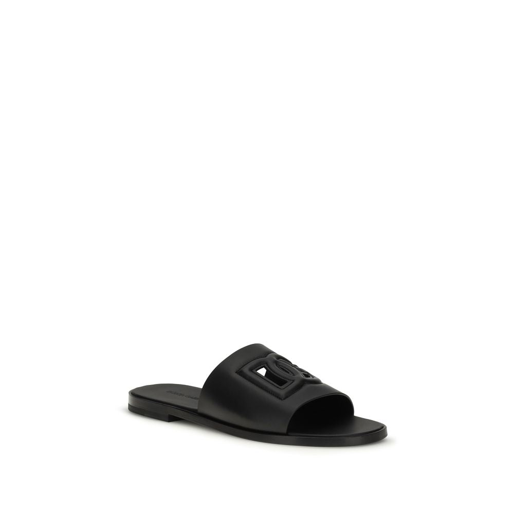 Dolce & Gabbana Black Calf Leather Bos Taurus Sandals for Men