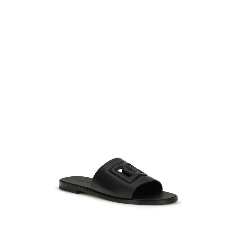 Dolce & Gabbana Black Calf Leather Bos Taurus Sandals for Men