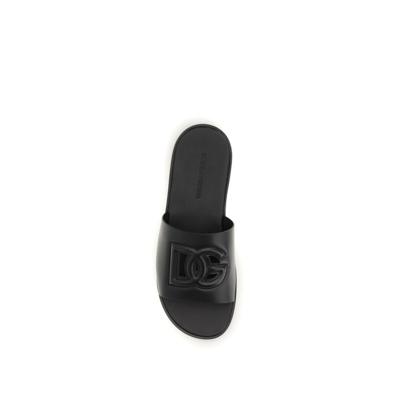 Dolce & Gabbana Black Calf Leather Bos Taurus Sandals for Men