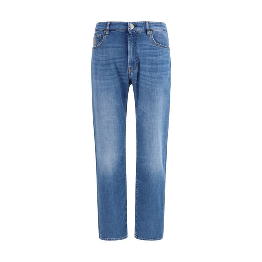 MooRER blauwe katoenen straight-leg jeans
