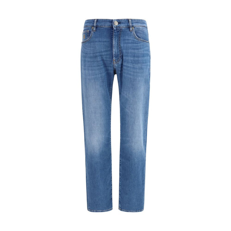 MooRER blauwe katoenen straight-leg jeans