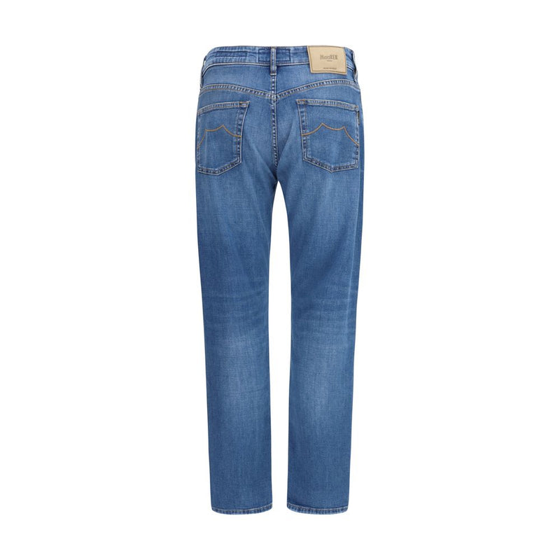 MooRER blauwe katoenen straight-leg jeans