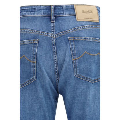 MooRER blauwe katoenen straight-leg jeans