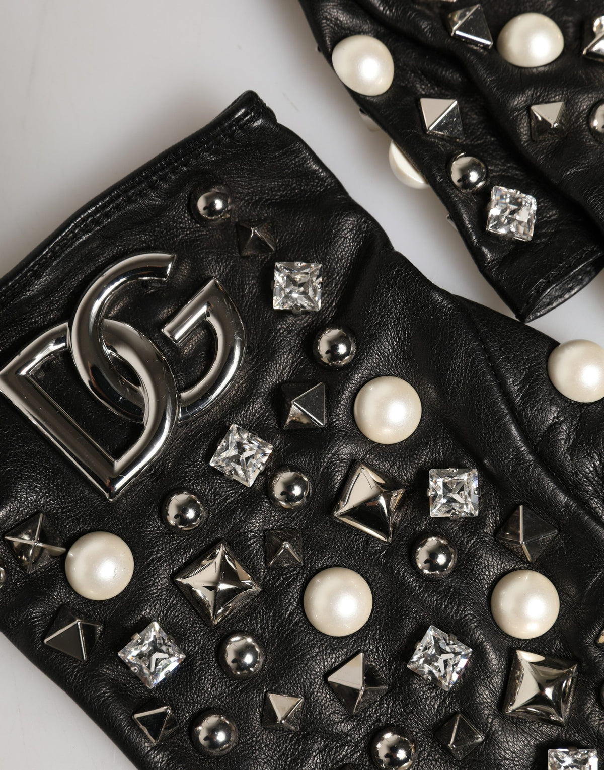 Gants courts Dolce & Gabbana ornés de perles noires