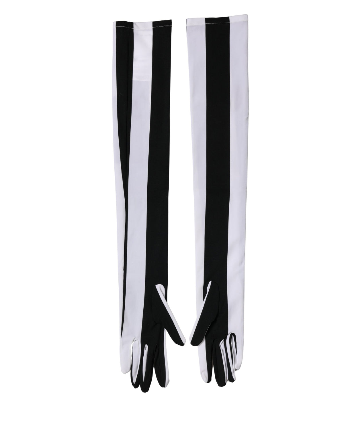 Dolce & Gabbana Black White Stripes Elbow Length Women Gloves