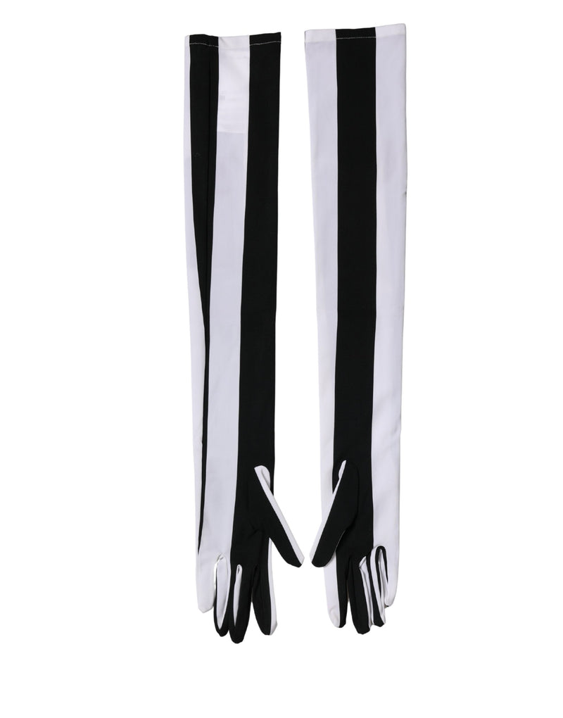 Dolce & Gabbana Black White Stripes Elbow Length Gloves for Women
