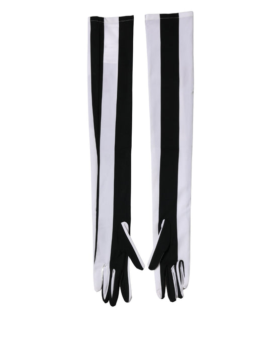 Dolce & Gabbana Black White Stripes Elbow Length Gloves for Women