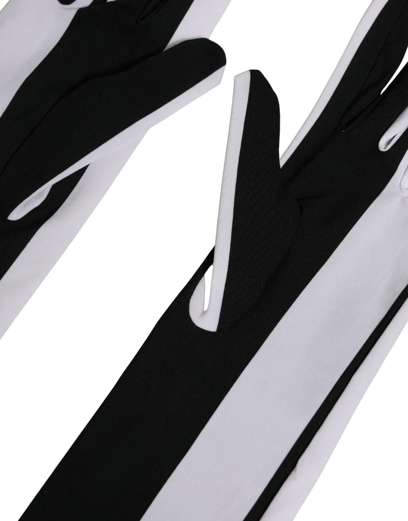 Dolce & Gabbana Black White Stripes Elbow Length Gloves for Women