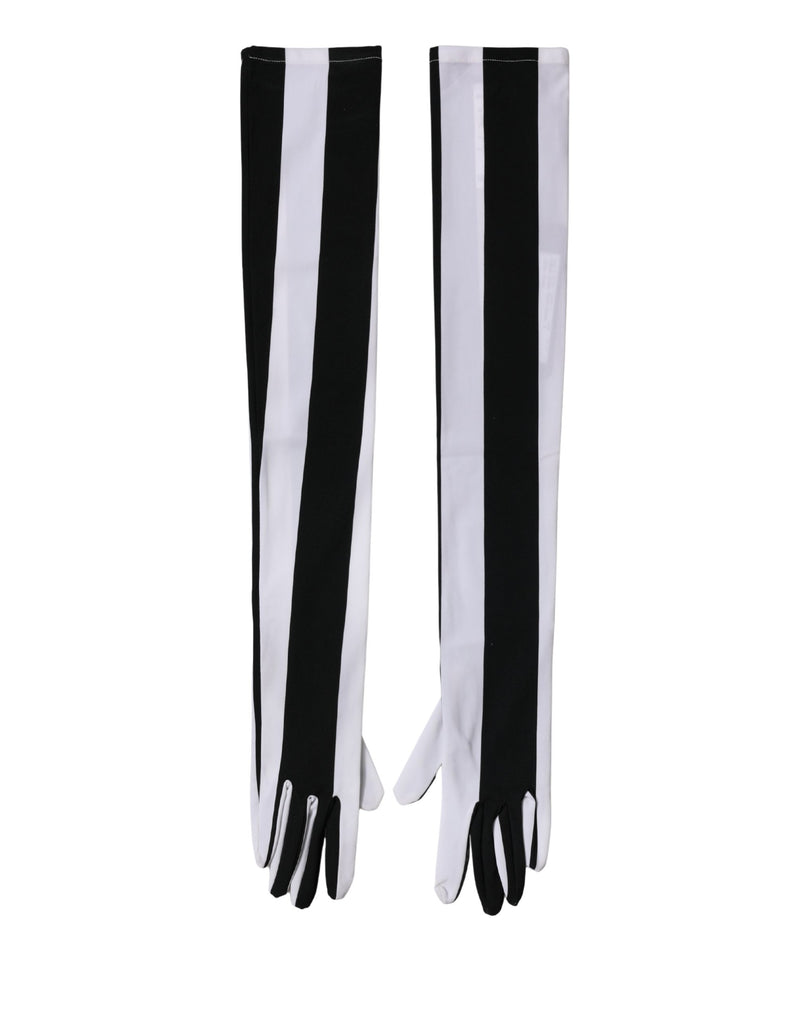 Dolce & Gabbana Black White Stripes Elbow Length Gloves for Women