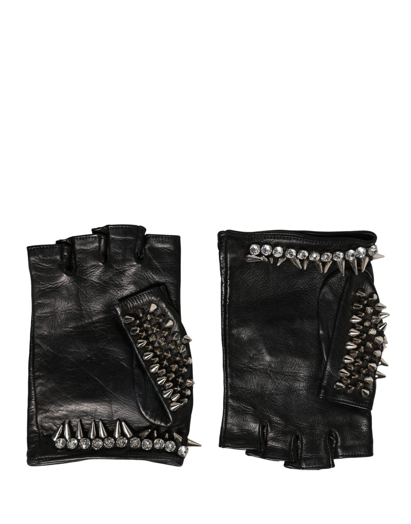 Dolce & Gabbana Women Black Embellished Wrist Length Mitten Gloves