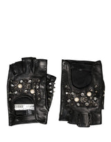 Dolce & Gabbana Black Embellished Wrist Length Mitten Gloves