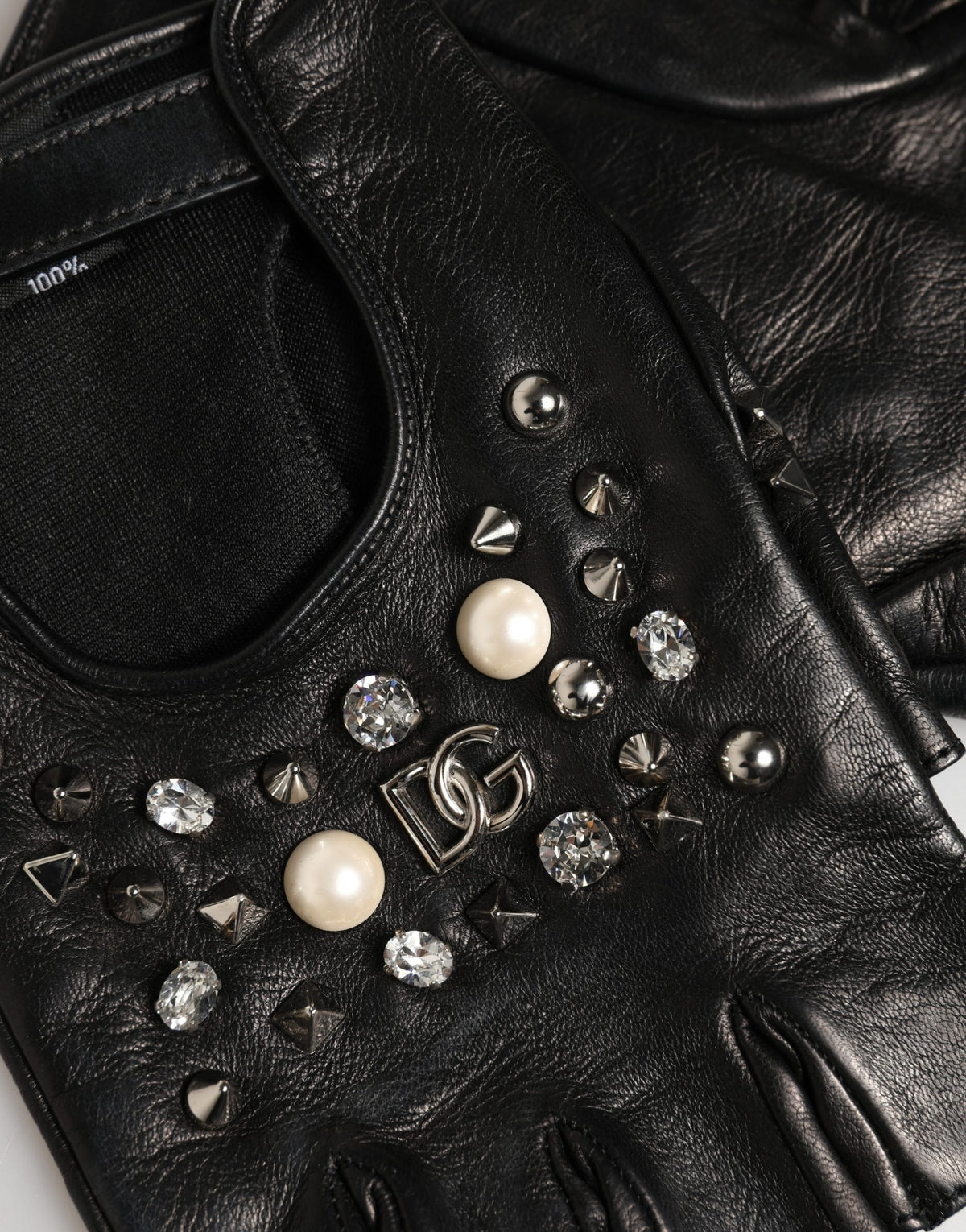 Dolce & Gabbana Black Embellished Wrist Length Mitten Gloves