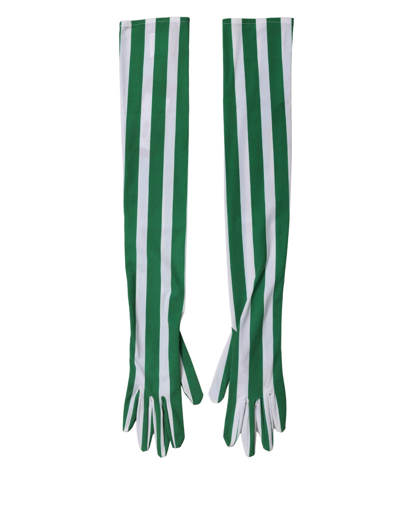 Dolce & Gabbana Green White Stripes Elbow Length Women Gloves