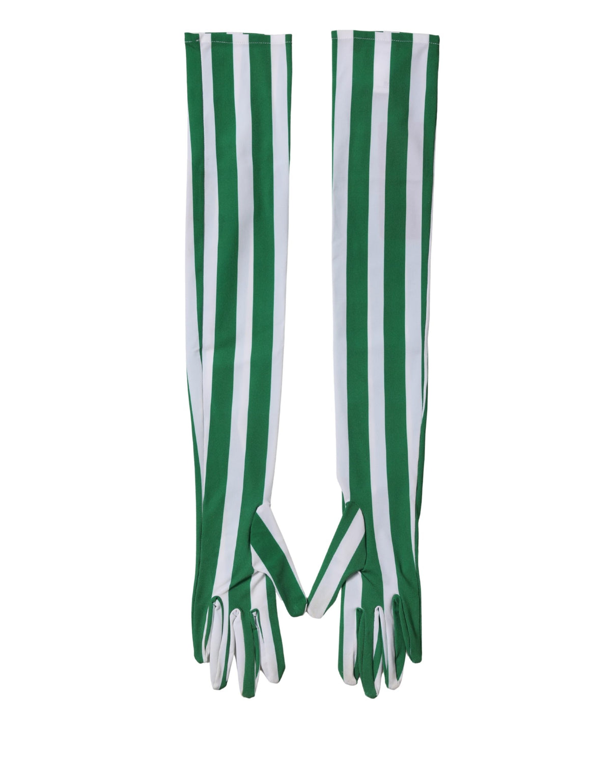 Dolce & Gabbana Green White Stripes Elbow Length Women Gloves