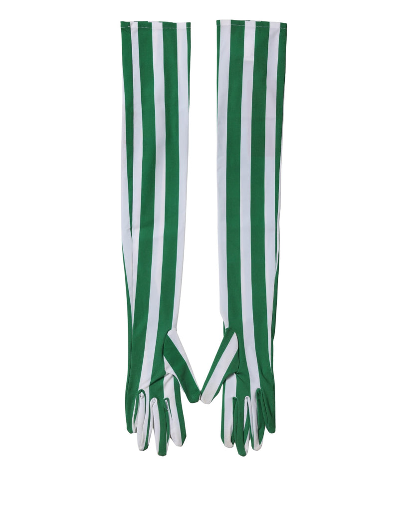 Dolce & Gabbana Green White Stripes Elbow Length Women Gloves