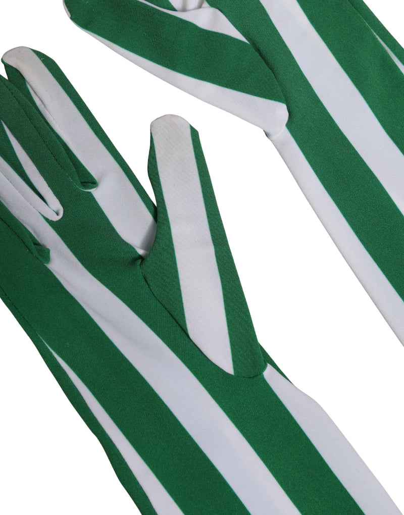 Dolce & Gabbana Green White Stripes Elbow Length Women Gloves