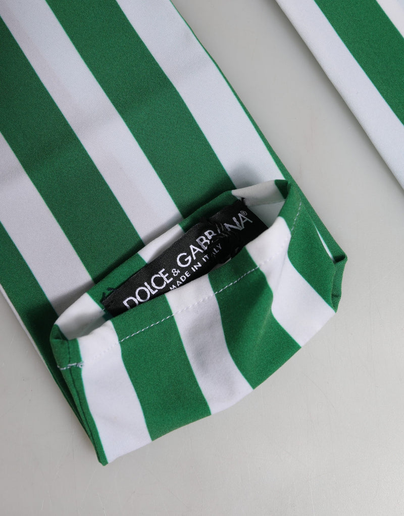 Dolce & Gabbana Green White Stripes Elbow Length Women Gloves