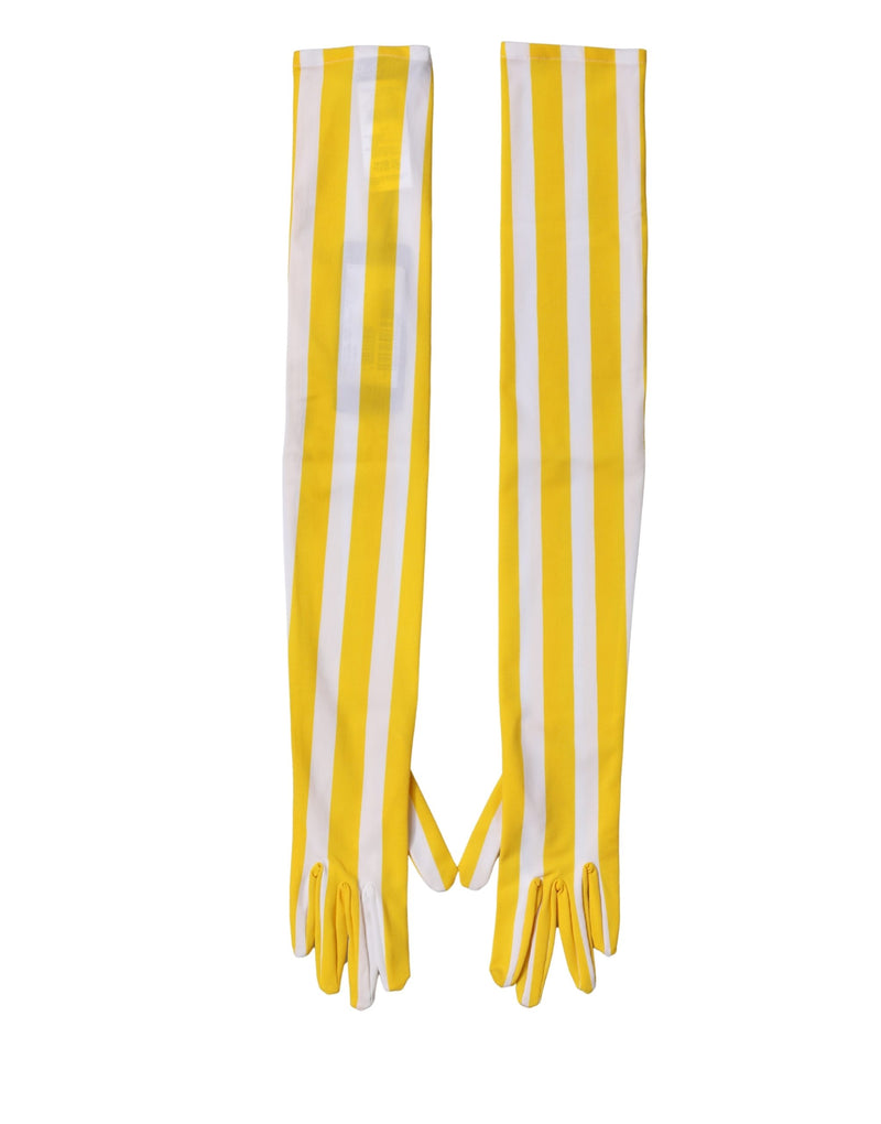 Dolce & Gabbana Yellow White Stripes Elbow Length Women Gloves