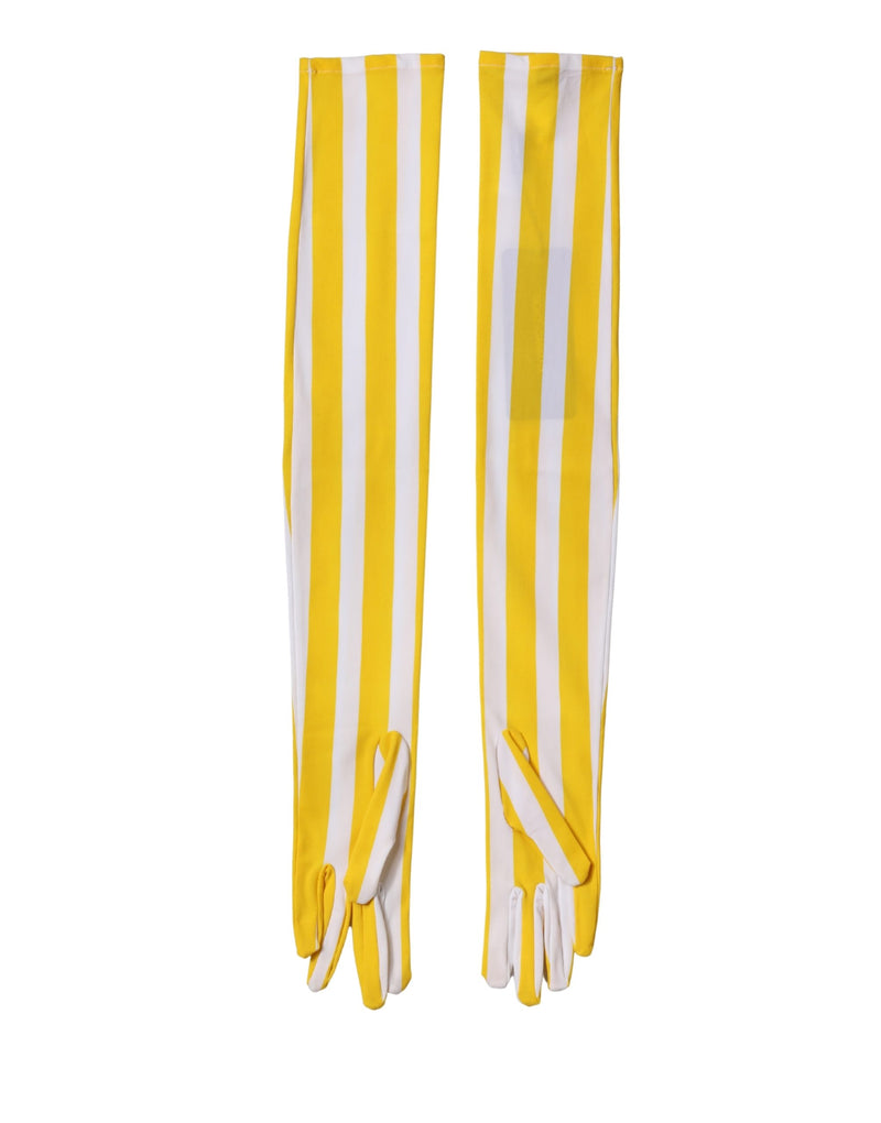 Dolce & Gabbana Yellow White Stripes Elbow Length Women Gloves
