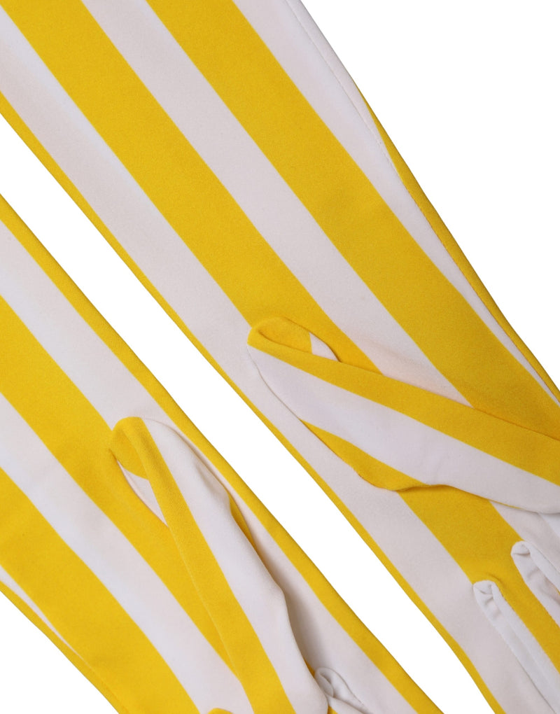 Dolce & Gabbana Yellow White Stripes Elbow Length Women Gloves