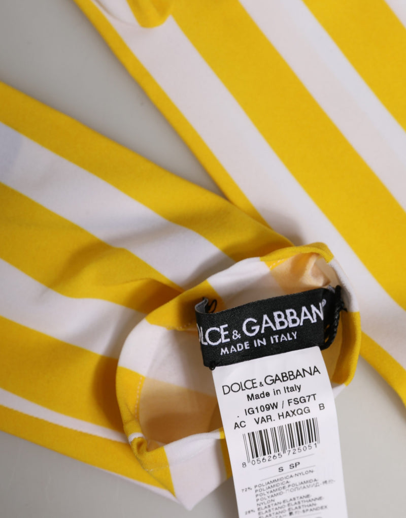 Dolce & Gabbana Yellow White Stripes Elbow Length Women Gloves