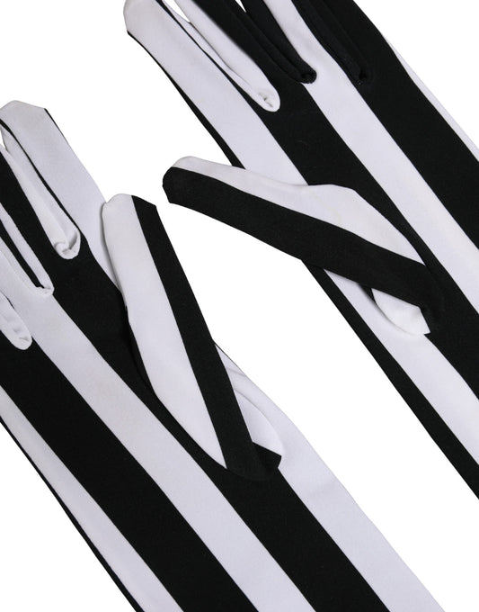 Dolce & Gabbana Black White Stripes Elbow Length Women Gloves