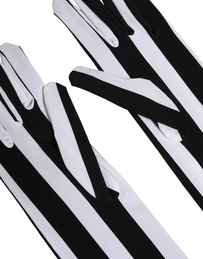 Dolce & Gabbana Black White Stripes Elbow Length Women Gloves