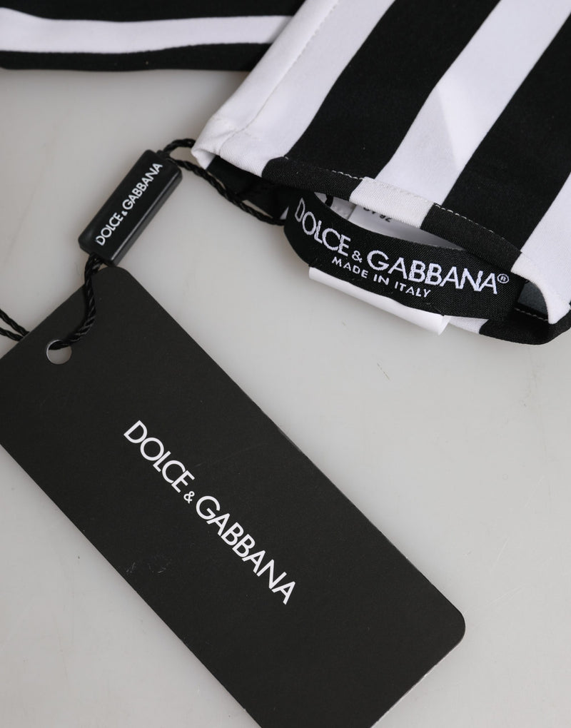 Dolce & Gabbana Black White Stripes Elbow Length Women Gloves